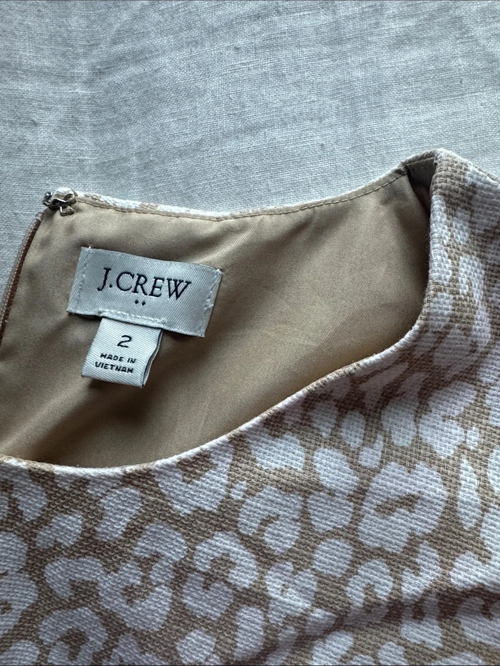 J. Crew Beige and White Sleeveless Jacquard Midi Sheath Dress